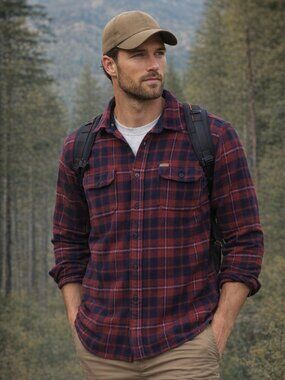 Orvis Quality Heavyweight Flannel Shirt Jacket-Sze Med-100% cotton-Nvy/Red Plaid